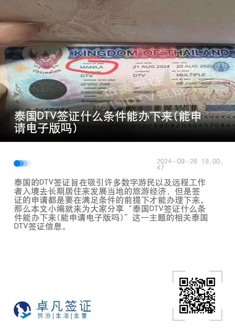 泰国DTV签证什么条件能办下来(能申请电子版吗)