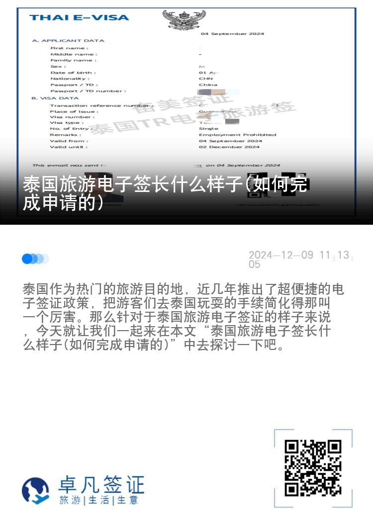 泰国旅游电子签长什么样子(如何完成申请的)